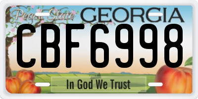 GA license plate CBF6998