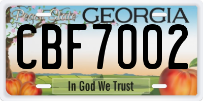 GA license plate CBF7002