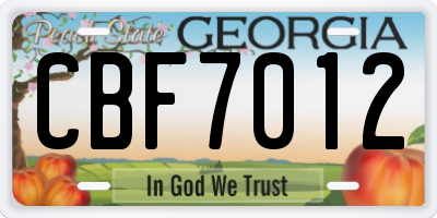 GA license plate CBF7012
