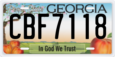 GA license plate CBF7118