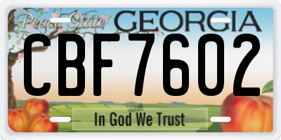 GA license plate CBF7602