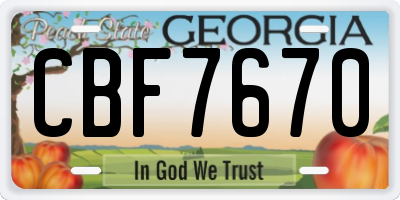 GA license plate CBF7670