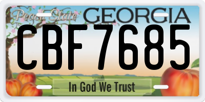 GA license plate CBF7685