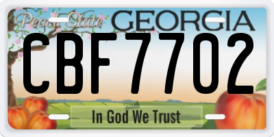 GA license plate CBF7702