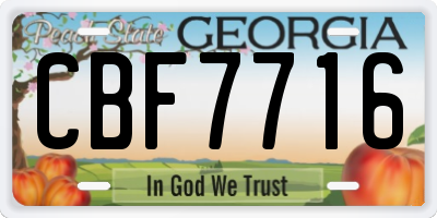 GA license plate CBF7716