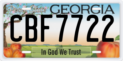 GA license plate CBF7722