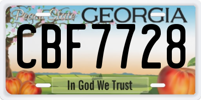 GA license plate CBF7728