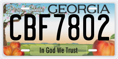 GA license plate CBF7802