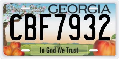 GA license plate CBF7932