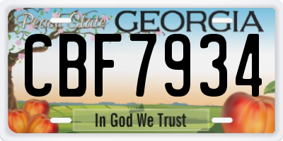 GA license plate CBF7934