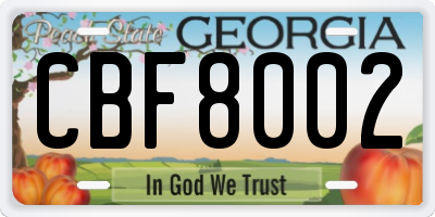 GA license plate CBF8002