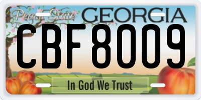 GA license plate CBF8009