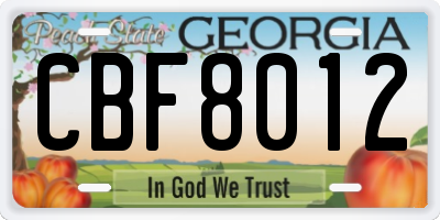 GA license plate CBF8012