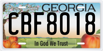 GA license plate CBF8018