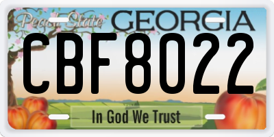 GA license plate CBF8022