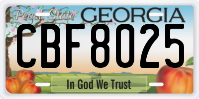 GA license plate CBF8025