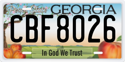 GA license plate CBF8026