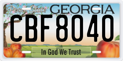 GA license plate CBF8040