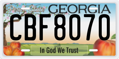GA license plate CBF8070