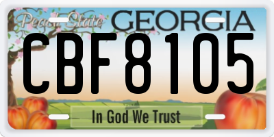 GA license plate CBF8105