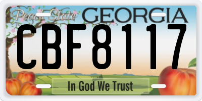 GA license plate CBF8117