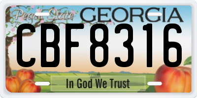 GA license plate CBF8316