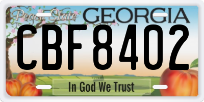 GA license plate CBF8402