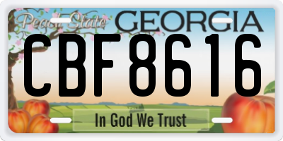 GA license plate CBF8616