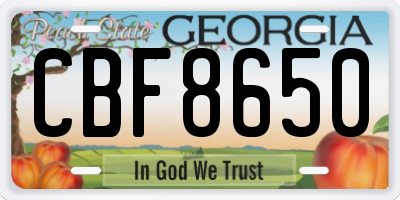 GA license plate CBF8650