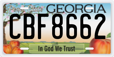 GA license plate CBF8662