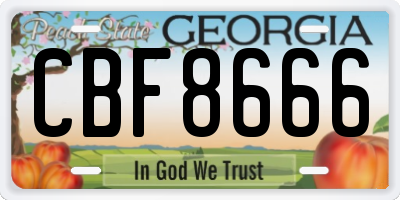 GA license plate CBF8666