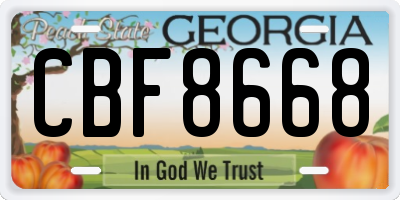 GA license plate CBF8668