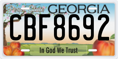 GA license plate CBF8692
