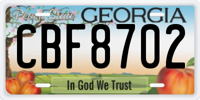 GA license plate CBF8702