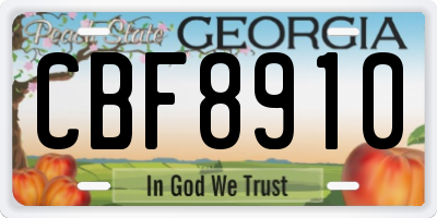GA license plate CBF8910