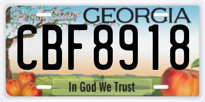 GA license plate CBF8918