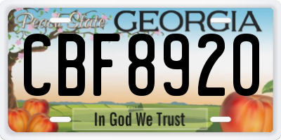 GA license plate CBF8920