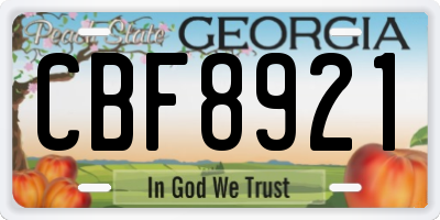 GA license plate CBF8921