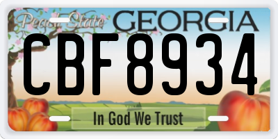 GA license plate CBF8934