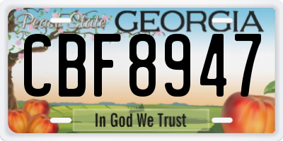 GA license plate CBF8947