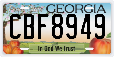 GA license plate CBF8949