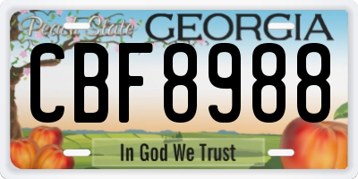 GA license plate CBF8988