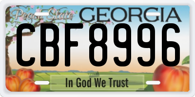 GA license plate CBF8996
