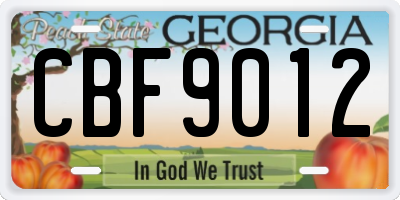 GA license plate CBF9012