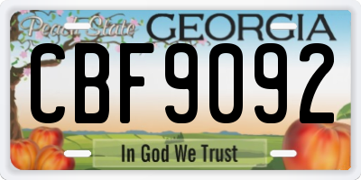 GA license plate CBF9092