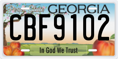 GA license plate CBF9102