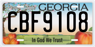 GA license plate CBF9108