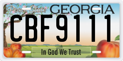 GA license plate CBF9111