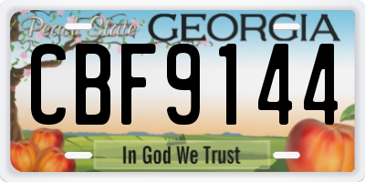 GA license plate CBF9144