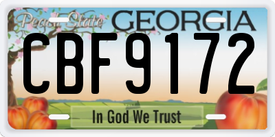 GA license plate CBF9172